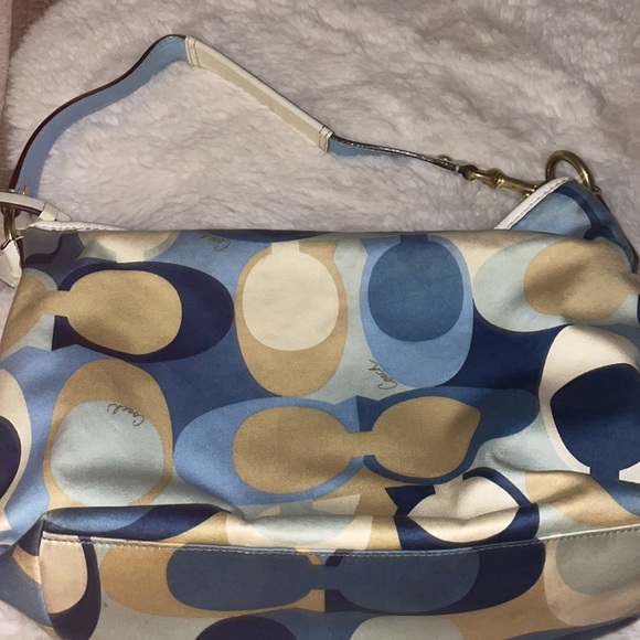 Coach signature blue scarf print hobos, blue and tan - Picture 2 of 6